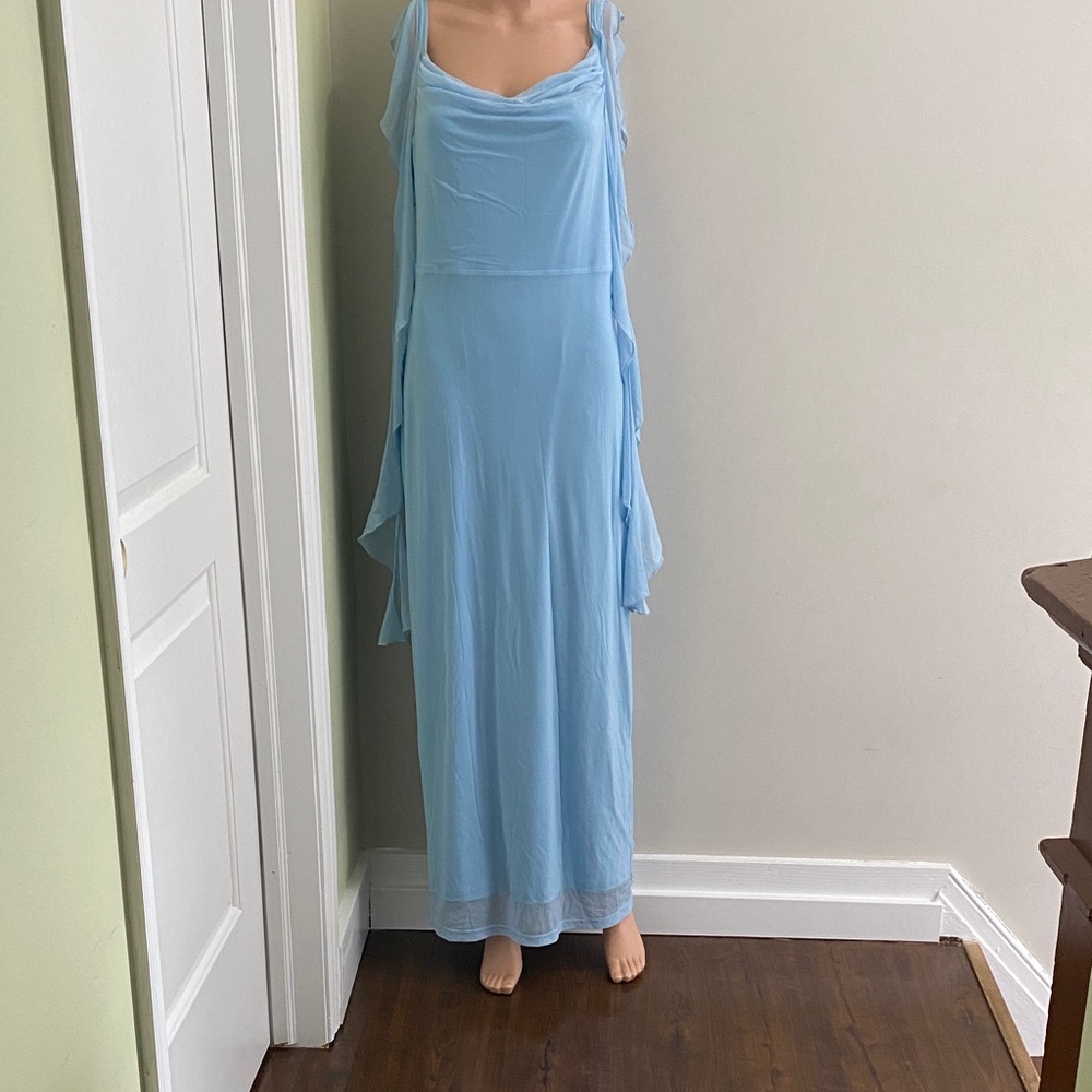 Elegant Blue Sleeveless Dress Pretty Garden ,L